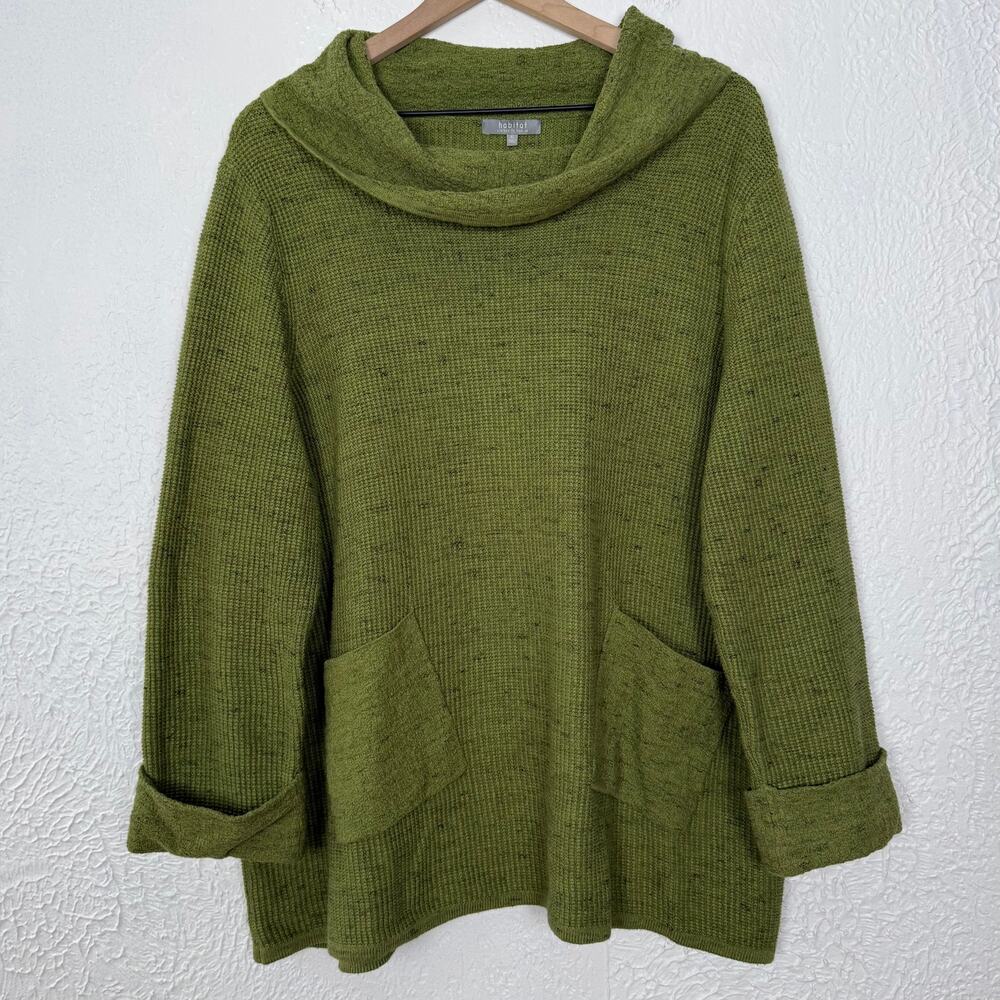Habitat Clothes To Live In Green Textured Knit Cowl Neck Sweater Lagenlook XL